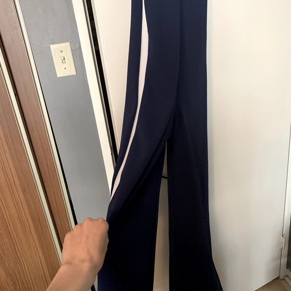 Navy blue with white stripe wide leg romper - Picture 6 of 11